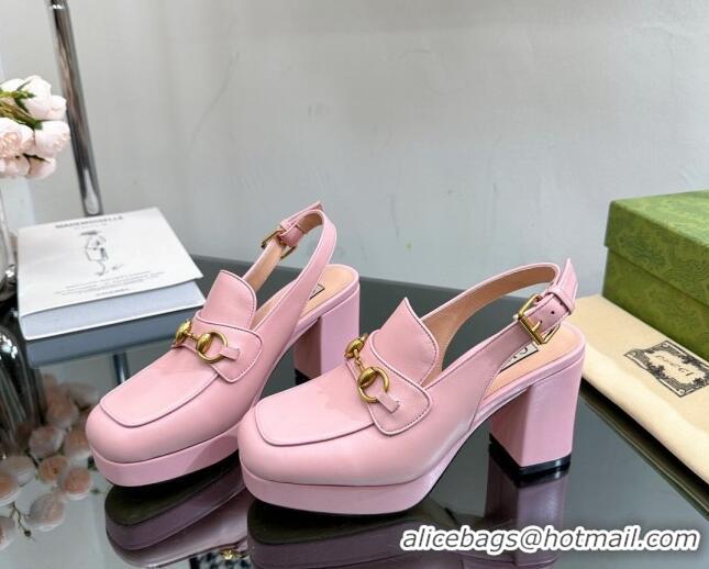 Top Design Gucci Leather Horsebit Slingback Pumps 8.5cm 771566 Light Pink