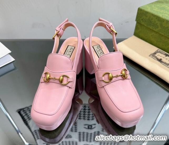 Top Design Gucci Leather Horsebit Slingback Pumps 8.5cm 771566 Light Pink