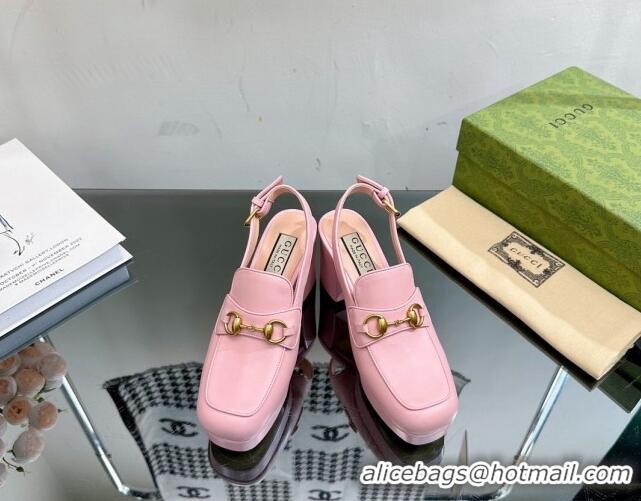 Top Design Gucci Leather Horsebit Slingback Pumps 8.5cm 771566 Light Pink