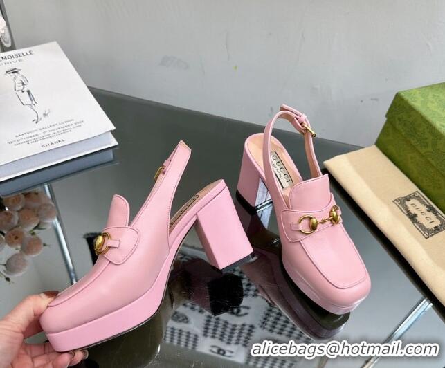 Top Design Gucci Leather Horsebit Slingback Pumps 8.5cm 771566 Light Pink