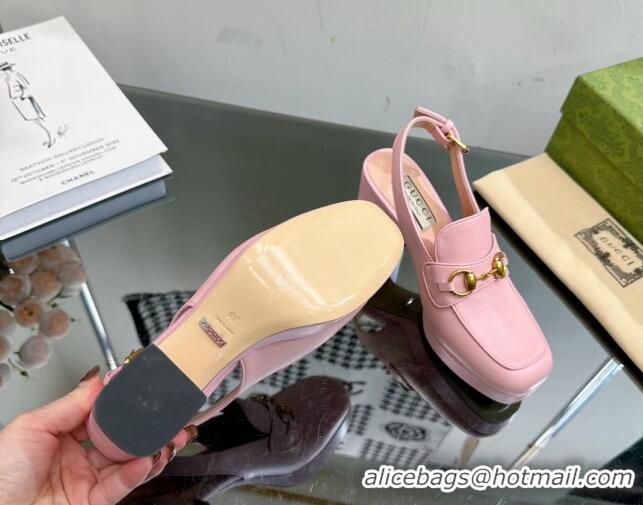 Top Design Gucci Leather Horsebit Slingback Pumps 8.5cm 771566 Light Pink