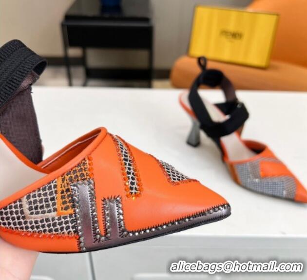 Durable Fendi Colibri Slingback Pumps 8.5cm in Orange Leather and Canvas with Studs 0106073