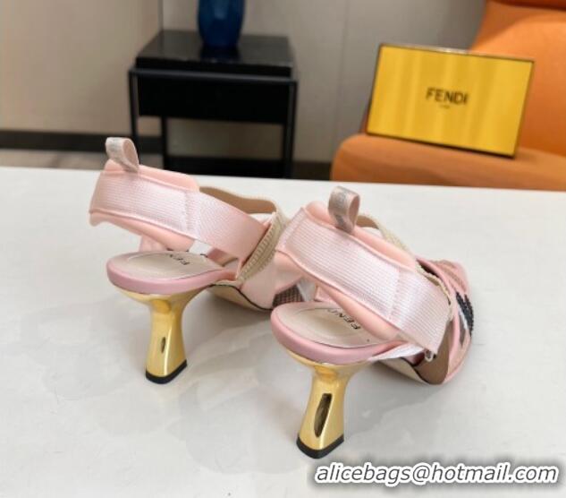 Good Quality Fendi Colibri Slingback Pumps 8.5cm in Leather and Canvas with Studs Light Pink 0106075