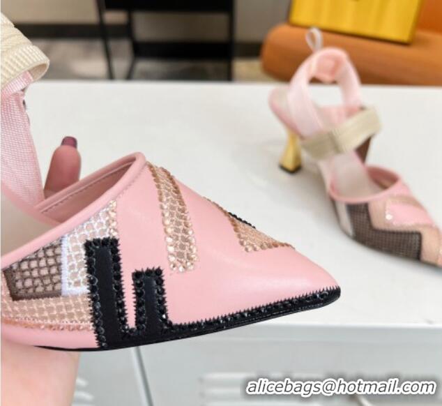 Good Quality Fendi Colibri Slingback Pumps 8.5cm in Leather and Canvas with Studs Light Pink 0106075