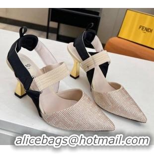 Luxurious Fendi Colibri Slingback Pumps 8.5cm in Crystals Nude 106077