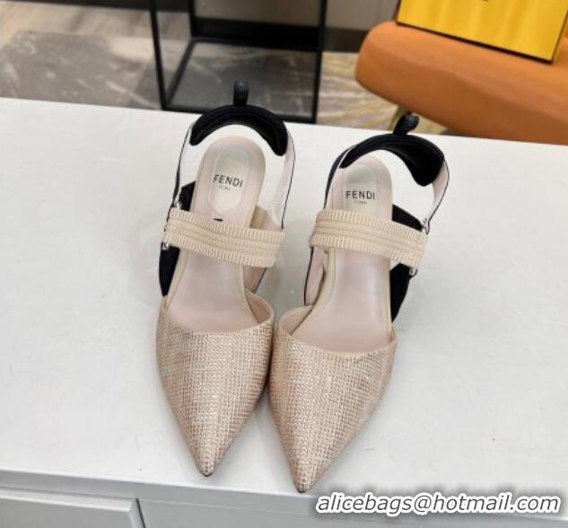 Luxurious Fendi Colibri Slingback Pumps 8.5cm in Crystals Nude 106077