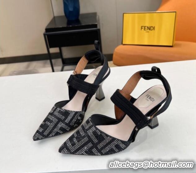 Big Discount Fendi Colibri Slingback Pumps 8.5cm in Crystals Black 106078