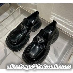 Buy Luxury Prada Brushed Leather Platform Loafers Black 214027