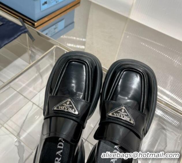 Buy Luxury Prada Brushed Leather Platform Loafers Black 214027