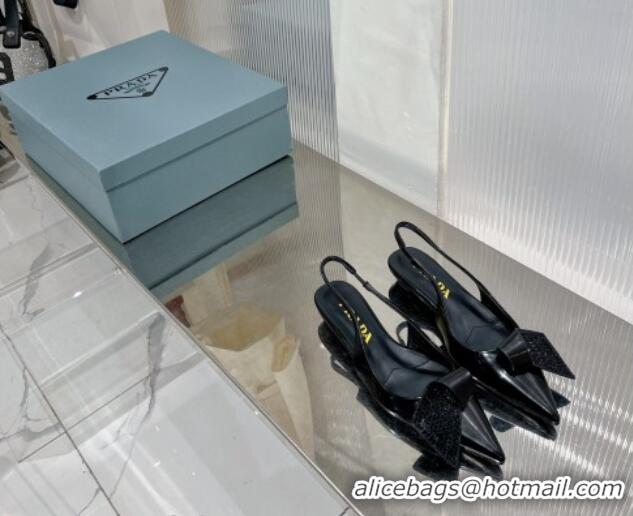 Grade Quality Prada Patent Leather Slingbacks Pumps with Crystals Charm 2.5cm/5.5cm Black 0104093