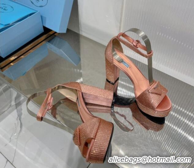 Good Looking Prada Crystals and Silk High Heel Platform Sandals 12cm Light Pink 0104096