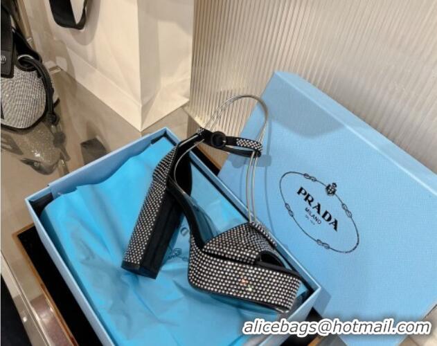 Pretty Style Prada Crystals and Silk High Heel Platform Sandals 12cm Silver 0104099