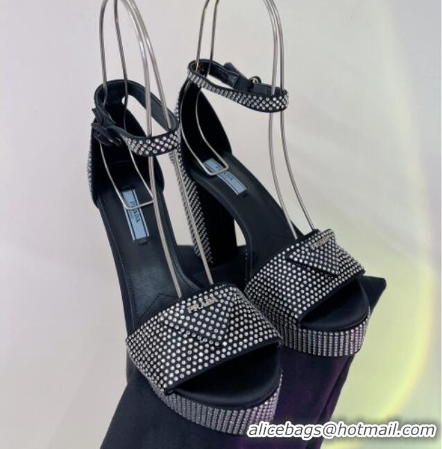 Pretty Style Prada Crystals and Silk High Heel Platform Sandals 12cm Silver 0104099