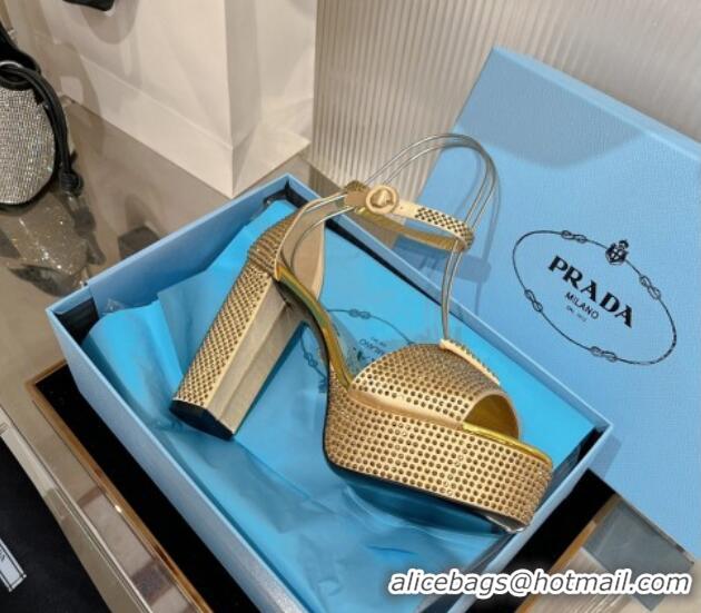 Durable Prada Crystals and Silk High Heel Platform Sandals 12cm Gold 0104100