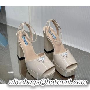 Popular Style Prada Patent Leather High Heel Platform Sandals 12cm Light Nude 0104101