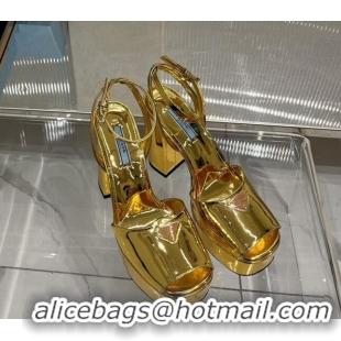 Perfect Prada Metallic Patent Leather High Heel Platform Sandals 12cm Gold 104103