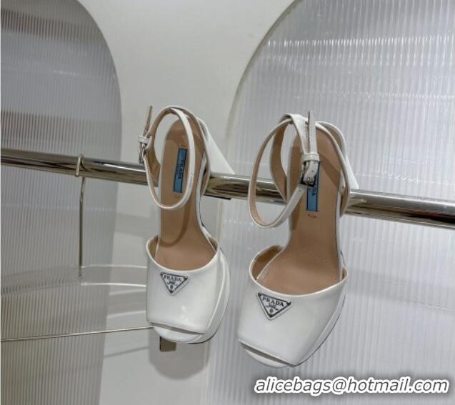 Good Quality Prada Patent Leather High Heel Platform Sandals 12cm White 0104104