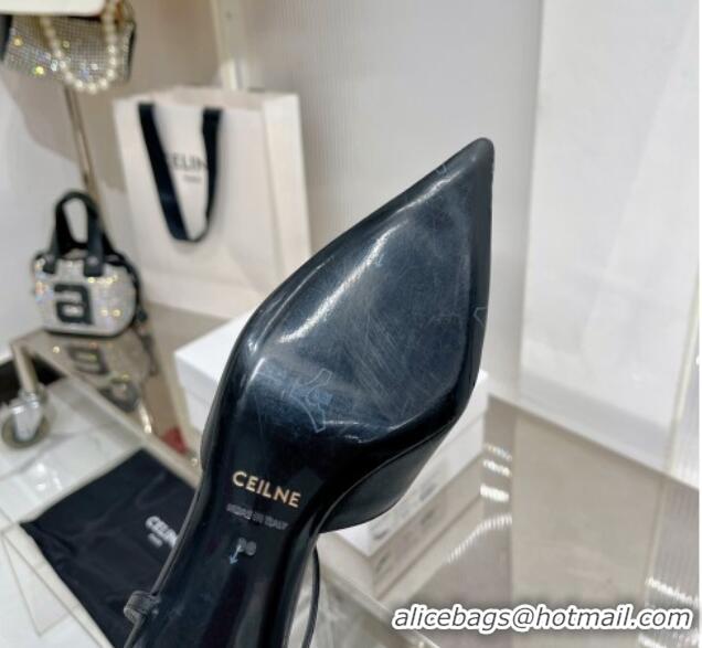 Perfect Celine Kitted Slingback Pumps 5cm with Strap Triomphe in Calfskin Black 103105