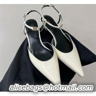 Top Grade Celine Kitted Slingback Pumps 5cm with Strap Triomphe in Calfskin White 0103106