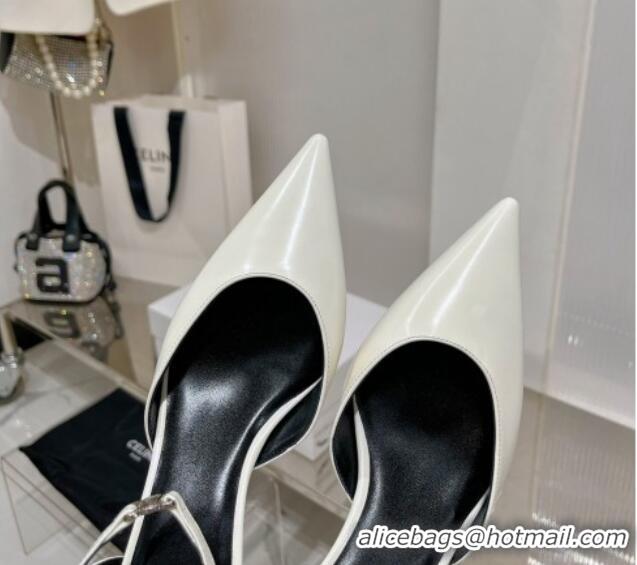 Top Grade Celine Kitted Slingback Pumps 5cm with Strap Triomphe in Calfskin White 0103106