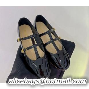 Unique Style Celine Les Ballerines Flat Double Strap Mary Jane in Patent Leather Black 0103107