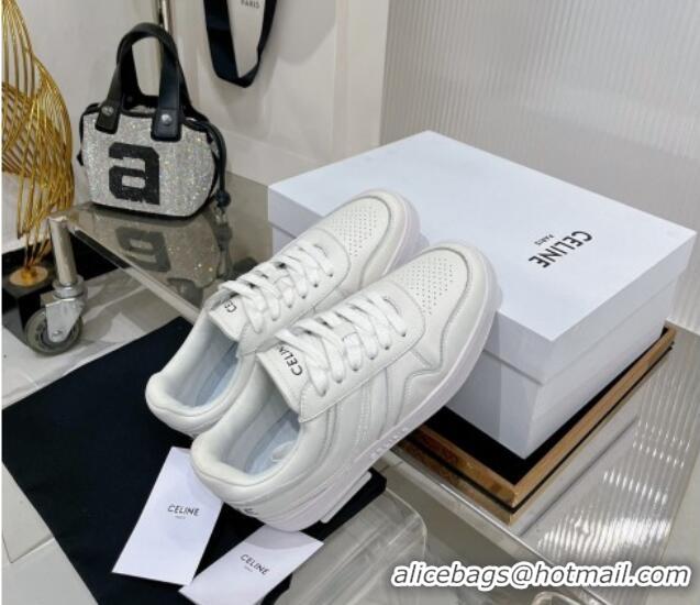 Pretty Style Celine Trainer Low Lace-up Sneakers in Calfskin Optic White 0103108