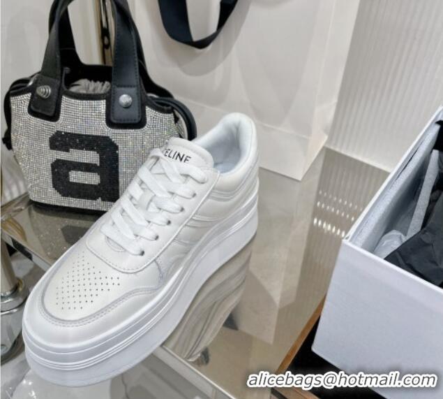 Low Price Celine Trainer Platform Lace-up Sneakers 5.5cm in Calfskin Leather Optic White 0103118