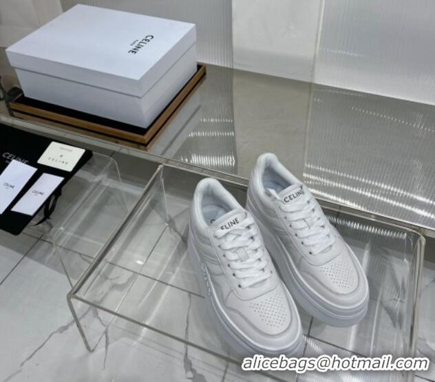 Low Price Celine Trainer Platform Lace-up Sneakers 5.5cm in Calfskin Leather Optic White 0103118