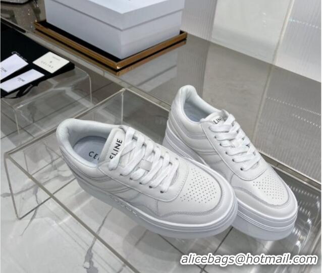 Low Price Celine Trainer Platform Lace-up Sneakers 5.5cm in Calfskin Leather Optic White 0103118