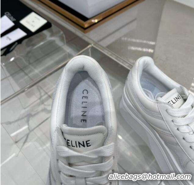 Low Price Celine Trainer Platform Lace-up Sneakers 5.5cm in Calfskin Leather Optic White 0103118