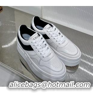 Top Grade Celine Trainer Platform Lace-up Sneakers 5.5cm in Calfskin Leather White/Black 0103119