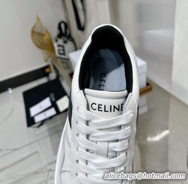 Top Grade Celine Trainer Platform Lace-up Sneakers 5.5cm in Calfskin Leather White/Black 0103119