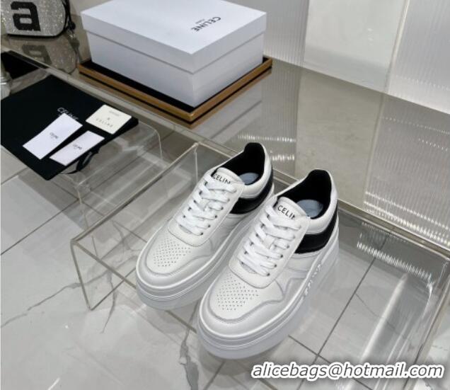 Top Grade Celine Trainer Platform Lace-up Sneakers 5.5cm in Calfskin Leather White/Black 0103119