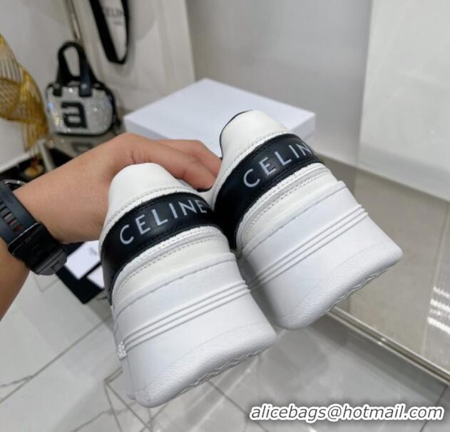 Top Grade Celine Trainer Platform Lace-up Sneakers 5.5cm in Calfskin Leather White/Black 0103119