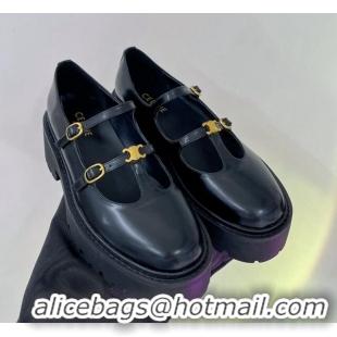 Purchase Celine Double Strap Mary Jane Loafers 5cm in Calfskin Black 0103120