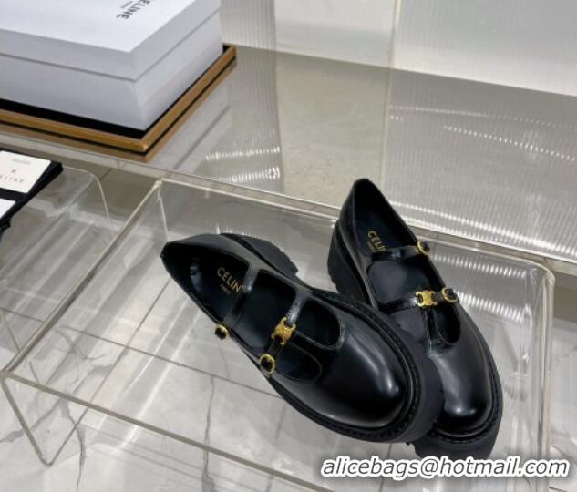 Purchase Celine Double Strap Mary Jane Loafers 5cm in Calfskin Black 0103120