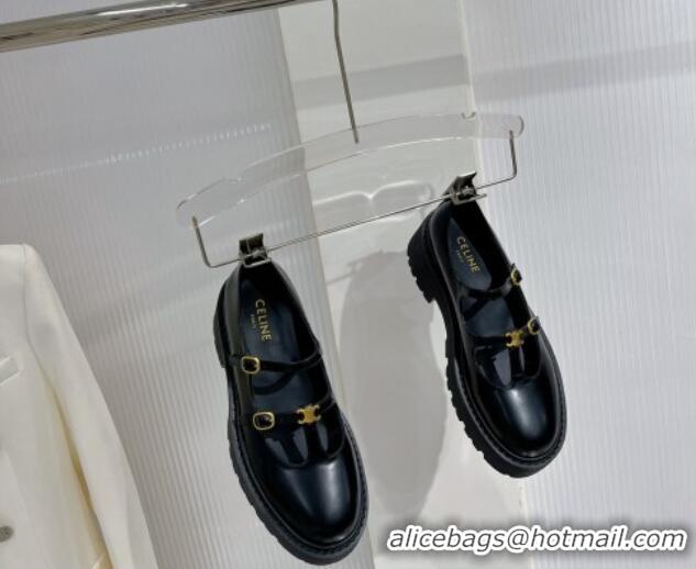 Purchase Celine Double Strap Mary Jane Loafers 5cm in Calfskin Black 0103120