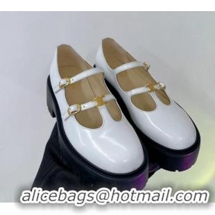 Popular Style Celine Double Strap Mary Jane Loafers 5cm in Calfskin White 0103121