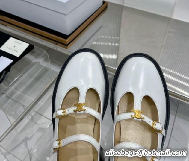 Popular Style Celine Double Strap Mary Jane Loafers 5cm in Calfskin White 0103121