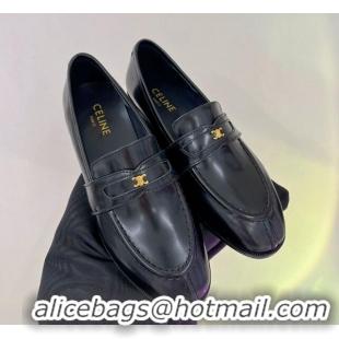 Charming Celine Luco Triomphe Loafers in Polished Leather Black 0103123