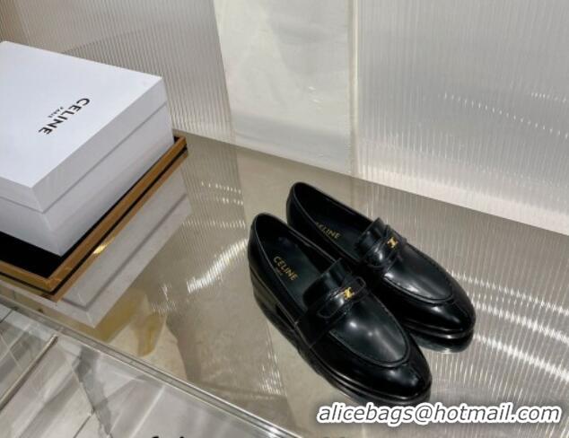 Charming Celine Luco Triomphe Loafers in Polished Leather Black 0103123