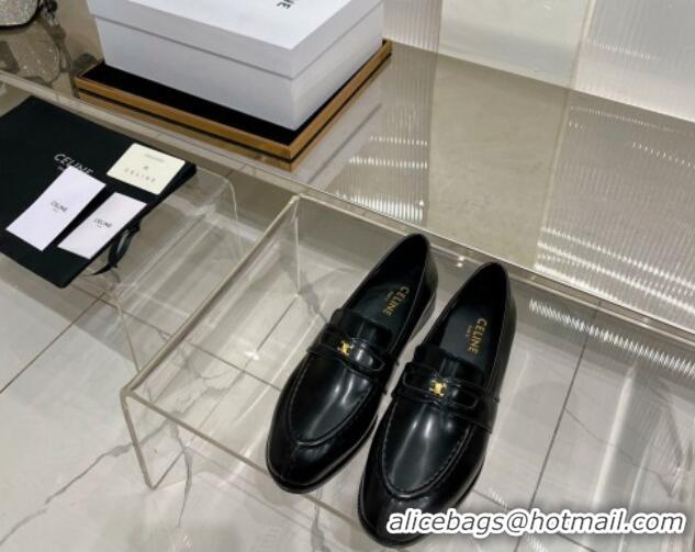 Charming Celine Luco Triomphe Loafers in Polished Leather Black 0103123