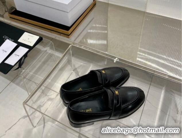 Charming Celine Luco Triomphe Loafers in Polished Leather Black 0103123