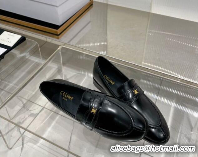 Charming Celine Luco Triomphe Loafers in Polished Leather Black 0103123