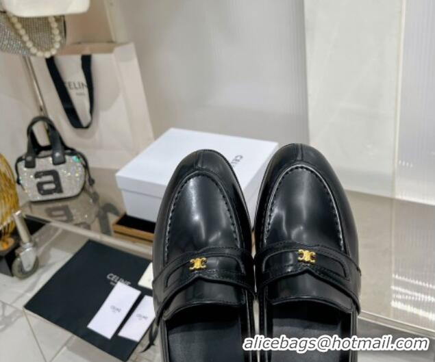 Charming Celine Luco Triomphe Loafers in Polished Leather Black 0103123