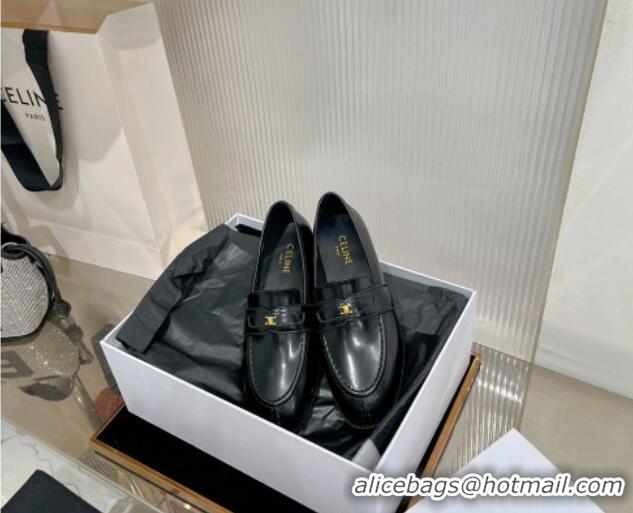 Charming Celine Luco Triomphe Loafers in Polished Leather Black 0103123