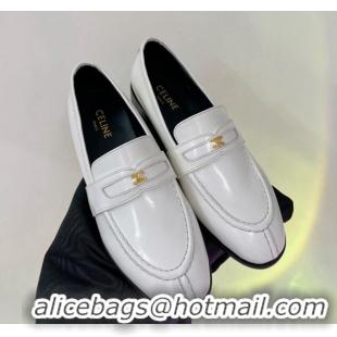 Sumptuous Celine Luco Triomphe Loafers in Polished Leather White 103124