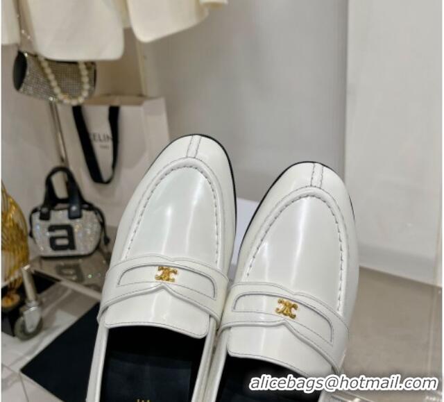 Sumptuous Celine Luco Triomphe Loafers in Polished Leather White 103124