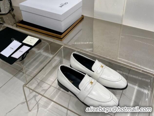 Sumptuous Celine Luco Triomphe Loafers in Polished Leather White 103124