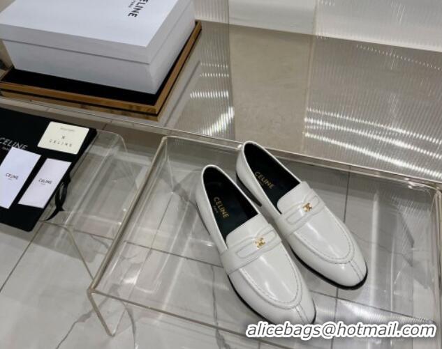 Sumptuous Celine Luco Triomphe Loafers in Polished Leather White 103124